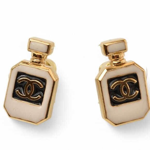 CHANEL Authentic Gold Logo Earrings